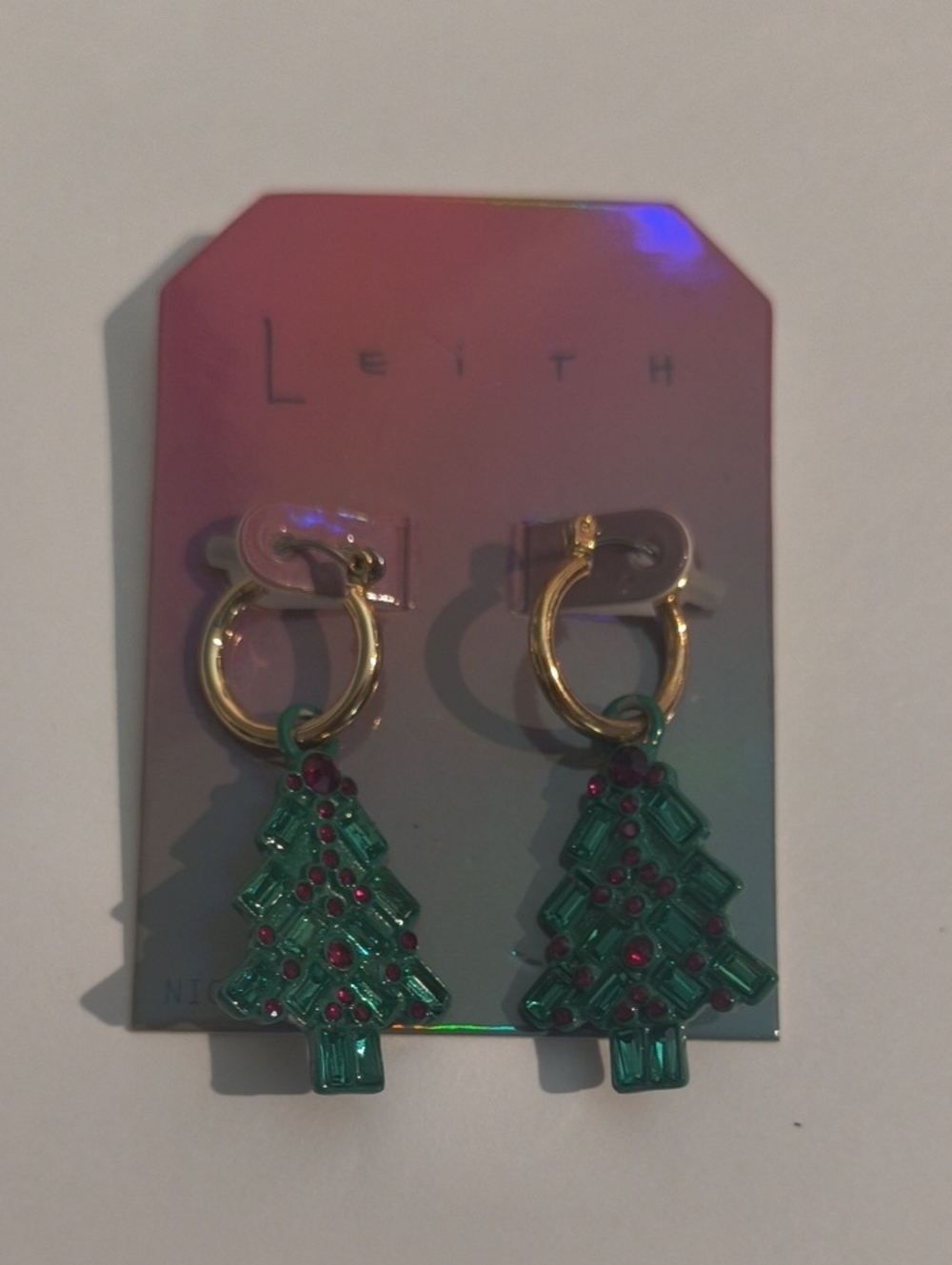 Leith Gold Hoop Earrings with Green & Red Christmas Tree Charms NWT